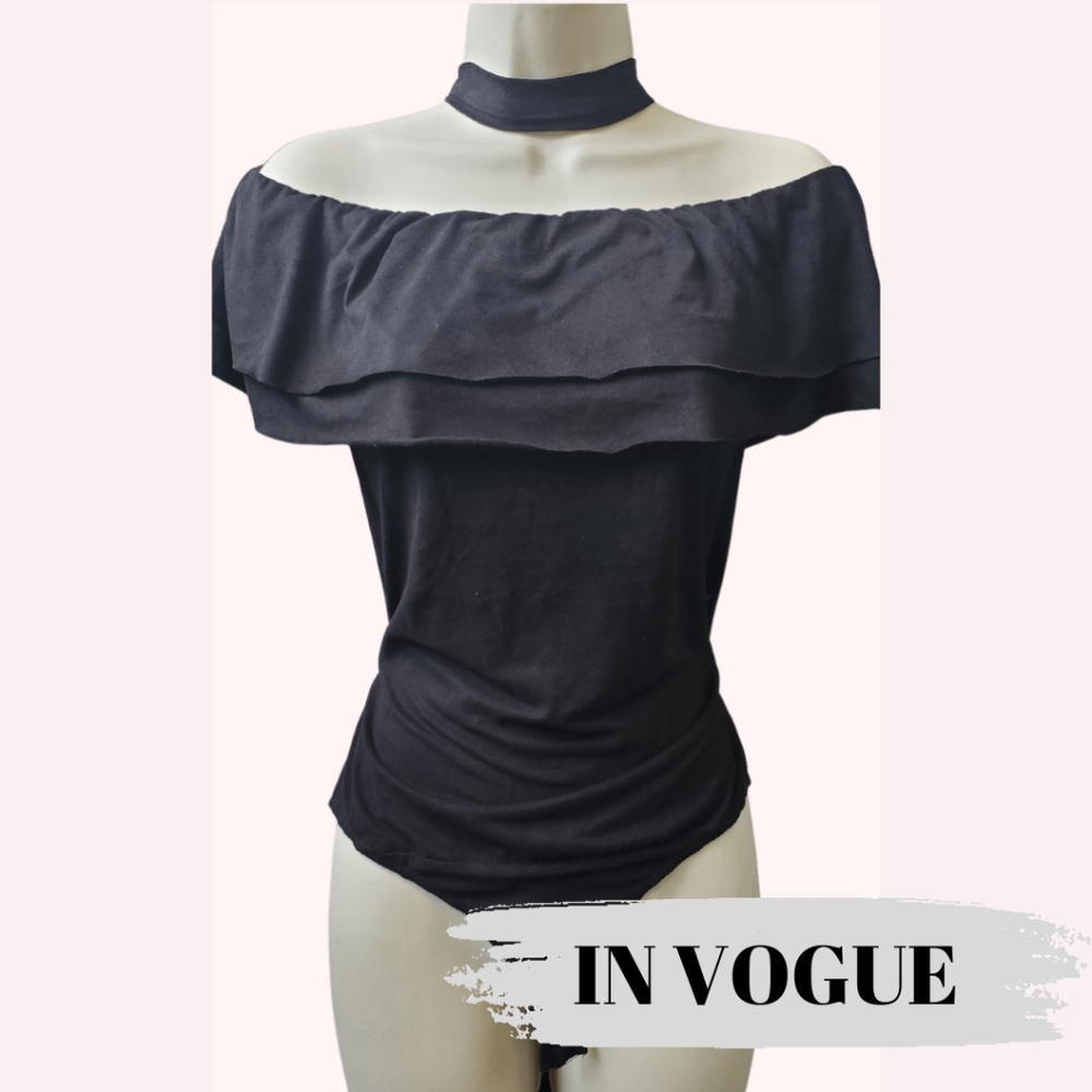 💐3 for $25💐 IN VOGUE Black Faux Suede Off the shoulder Body Suit